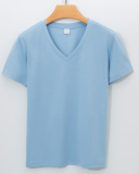Women V-Neck 170g Cotton Summer Solid Color Basic T-shirt S-3XL