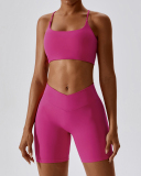 Women Sports Running Solid Color Sling Bra Shorts Sets Yoga Two-piece Sets S-XL