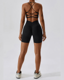 Women Sports Running Solid Color Sling Bra Shorts Sets Yoga Two-piece Sets S-XL
