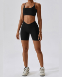 Women Sports Running Solid Color Sling Bra Shorts Sets Yoga Two-piece Sets S-XL