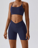 Women Sports Running Solid Color Sling Bra Shorts Sets Yoga Two-piece Sets S-XL