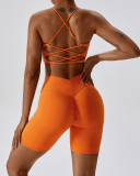 Women Sports Running Solid Color Sling Bra Shorts Sets Yoga Two-piece Sets S-XL