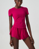 Women O-Neck Short Sleeve Quick Dry Two-Piece Sets Lined Shorts Sets S-XL