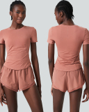 Women O-Neck Short Sleeve Quick Dry Two-Piece Sets Lined Shorts Sets S-XL