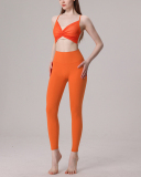 Women Ruched Sleeveless Yoga Two-piece Pants Sets S-L