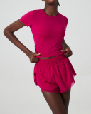 Women O-Neck Short Sleeve Quick Dry Two-Piece Sets Lined Shorts Sets S-XL