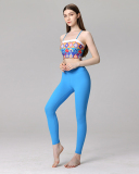 Ladies Retro Printed Bra Pants Sets Yoga Two-piece Sets Blue S-L
