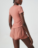 Women O-Neck Short Sleeve Quick Dry Two-Piece Sets Lined Shorts Sets S-XL
