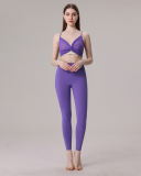 Women Ruched Sleeveless Yoga Two-piece Pants Sets S-L