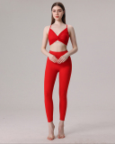 Women Ruched Sleeveless Yoga Two-piece Pants Sets S-L