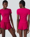 Women O-Neck Short Sleeve Quick Dry Two-Piece Sets Lined Shorts Sets S-XL