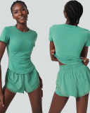 Women O-Neck Short Sleeve Quick Dry Two-Piece Sets Lined Shorts Sets S-XL