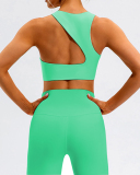 Women Back Hollow Out Fitness Sports Yoga Two-piece Sets Beige Black Brown S-XL