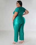 Plus Size Women New Summer Two Piece Pant Set