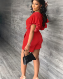 Short Sleeve Women Solid Color Two Piece Short Set