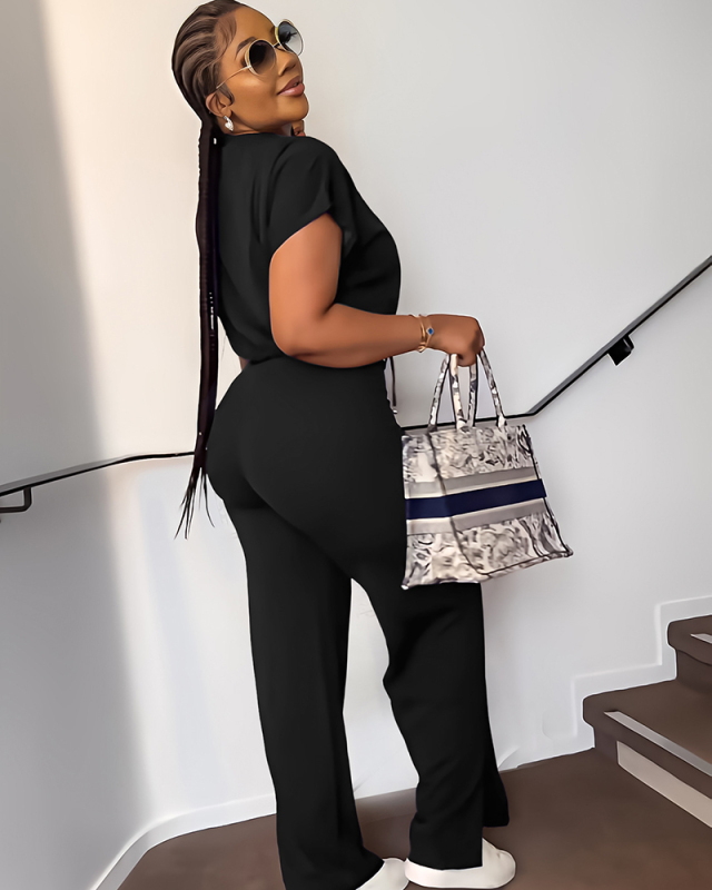 Solid Color Sporty Women Two Piece Pant Set
