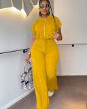 Solid Color Sporty Women Two Piece Pant Set
