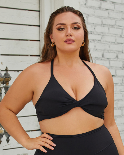 Women V-neck Solid Color Plus Size Yoga Bra Pink Blue Black L-3XL