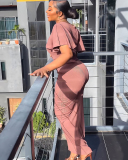 Short Sleeve V-neck Women Beauty Two Piece Skirt Set