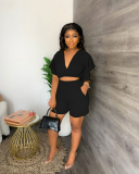 Short Sleeve Women Solid Color Two Piece Short Set