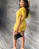 Short Sleeve Women Solid Color Two Piece Short Set