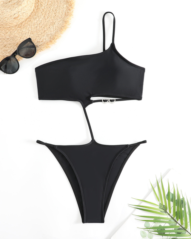 Black Hollow Out Women One Piece Swimsuit S-L