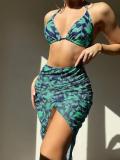 Leaf Printed Women New Beach 3 Piece Set Swimwear