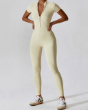 Hot Sale All-In-One Design Zipper Front Short Sleeve Slim Outside Wear Running Yoga Jumpsuit Black Blue Coffee Apricot S-XL
