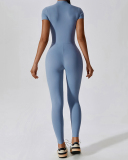 Hot Sale All-In-One Design Zipper Front Short Sleeve Slim Outside Wear Running Yoga Jumpsuit Black Blue Coffee Apricot S-XL