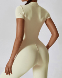 Hot Sale All-In-One Design Zipper Front Short Sleeve Slim Outside Wear Running Yoga Jumpsuit Black Blue Coffee Apricot S-XL