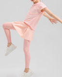 Girls Fitness Fake Two Piece Skirts Outside Wear Sports Leggings Yellow Pink Purple Black 120-150