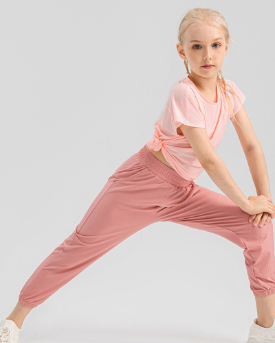 Girl Kids Summer Quick Dry Loose Running Sports Pants Light Blue Purple Pink Black 120-150