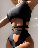 Black Buckle One Piece Swimsuit S-L