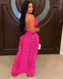 Hot Sale Summer Tassel Knit Beach Wear Skirt Sets Two Pieces Outfit Black Rosy White Orange S-XL