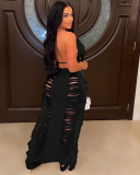 Hot Sale Summer Tassel Knit Beach Wear Skirt Sets Two Pieces Outfit Black Rosy White Orange S-XL