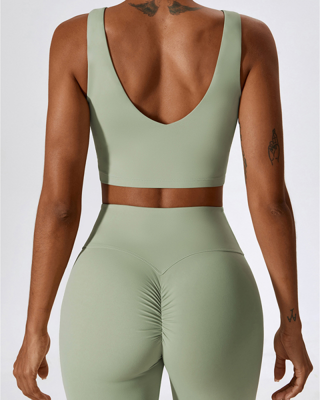 Women Autumn Hot Sale U Neck Bra High Waist Pants Sets Black Brown Green Khaki Apricot S-XL