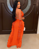 Hot Sale Summer Tassel Knit Beach Wear Skirt Sets Two Pieces Outfit Black Rosy White Orange S-XL