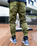 Summer Men Casual Steet Style Refletive Line Pocket Pants M-3XL