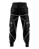 Summer Men Casual Steet Style Refletive Line Pocket Pants M-3XL