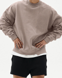 Autumn Long Sleeve Crew Neck Patchwork Sweatshirt Gray Khaki Black Brown Beige M-3XL