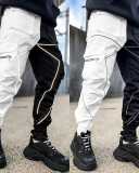 Summer Men Casual Steet Style Refletive Line Pocket Pants M-3XL