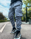 Summer Men Casual Steet Style Refletive Line Pocket Pants M-3XL