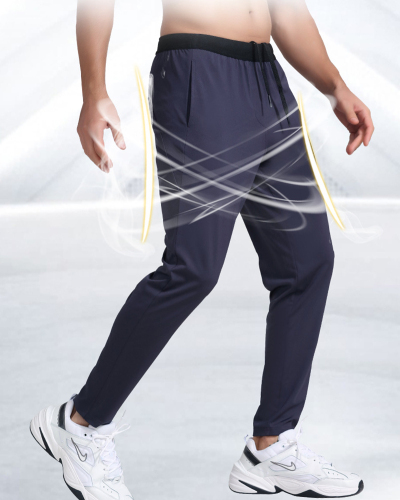 Men's New Outside Running Basketball Quick Dry Long Pants Black Navy Blue S-2XL