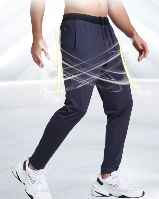 Men's New Outside Running Basketball Quick Dry Long Pants Black Navy Blue S-2XL