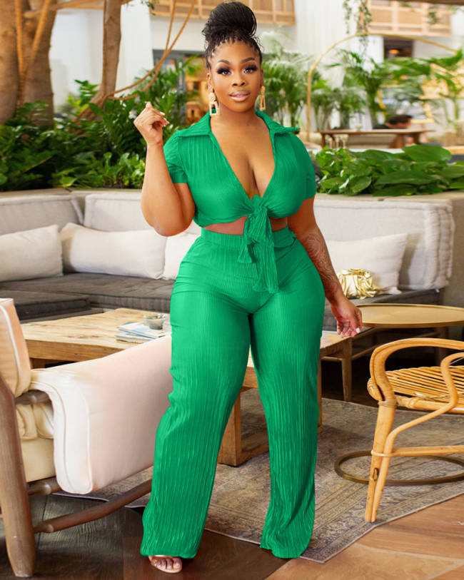 Women Ruched Strappy Tops Wide Leg Pants Sets Two Pieces Outfit Black Green Rosy S-2XL