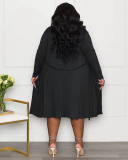 New Causal Women Long Sleeve Coat Sleeveless Midi Dress Plus Size Two Piece Sets Light Green Orange Black Blue L-4XL