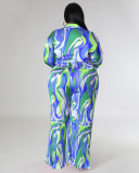 Autumn New Long Sleeve Lapel Wide Leg Plus Size Two Piece Sets Pink Purple Blue L-4XL