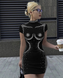 Black Sleeveless Diamond Women Dress