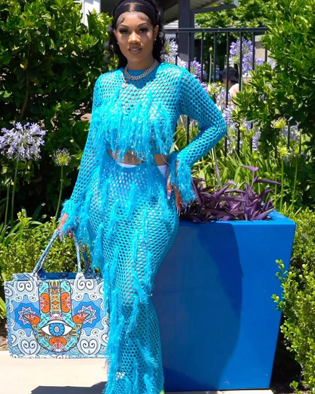 Long Sleeve Fishnet Women Fashion Dress