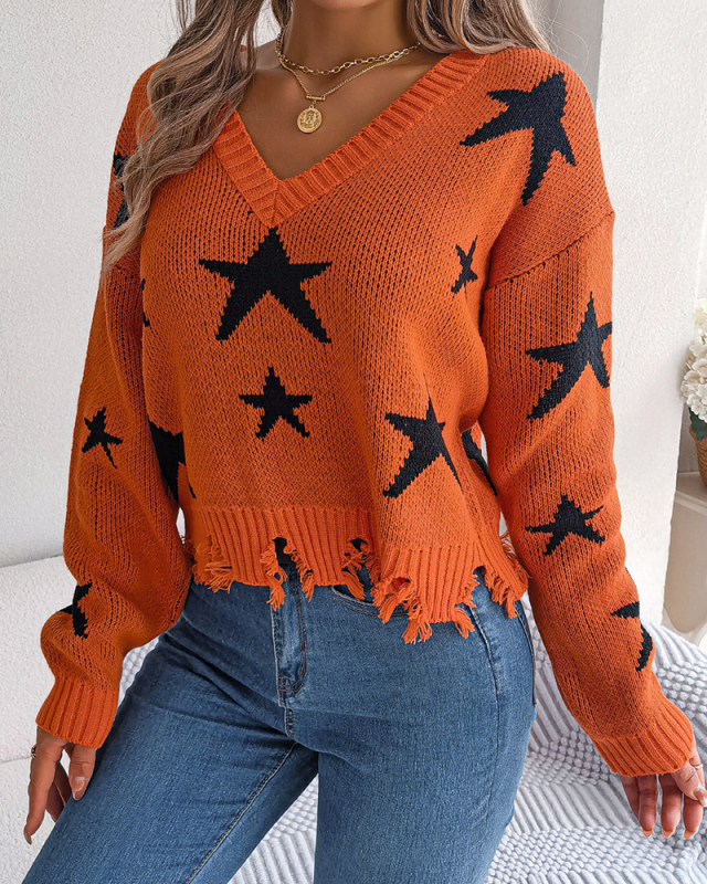 Long Sleeve Women V-neck Sweater Top